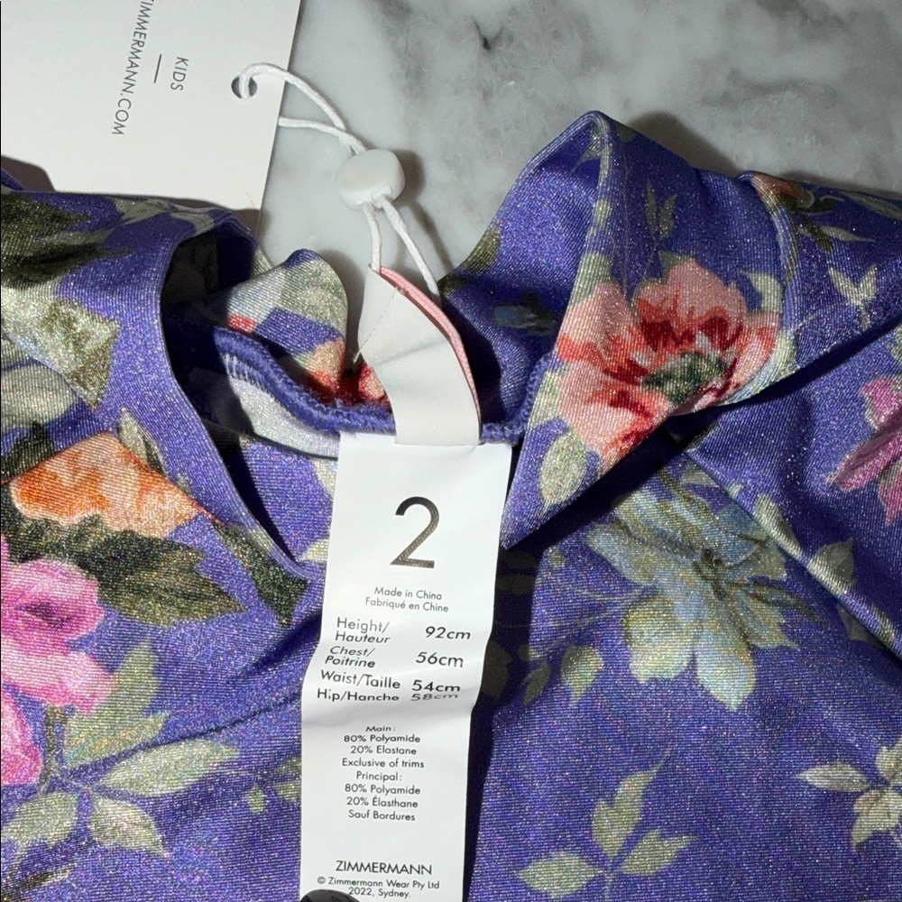 NWT Zimmermann Purple Floral Ruffle Rashguard Swim Top 2Y - Picture 9 of 10